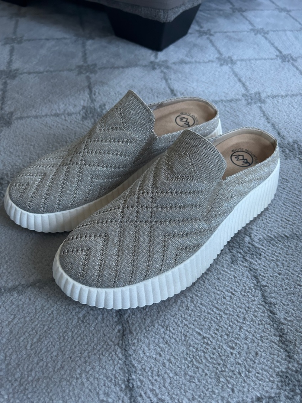 White Mountain Gold Knit Platform Slip-On Mules